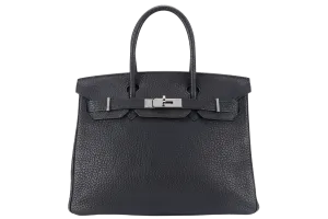 HERMES BIRKIN 30 BLACK FJORD SILVER HARDWARE STAMP J (2006) WITH LOCK, KEYS, AND DUST COVER