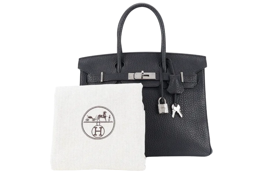 HERMES BIRKIN 30 BLACK FJORD SILVER HARDWARE STAMP J (2006) WITH LOCK, KEYS, AND DUST COVER