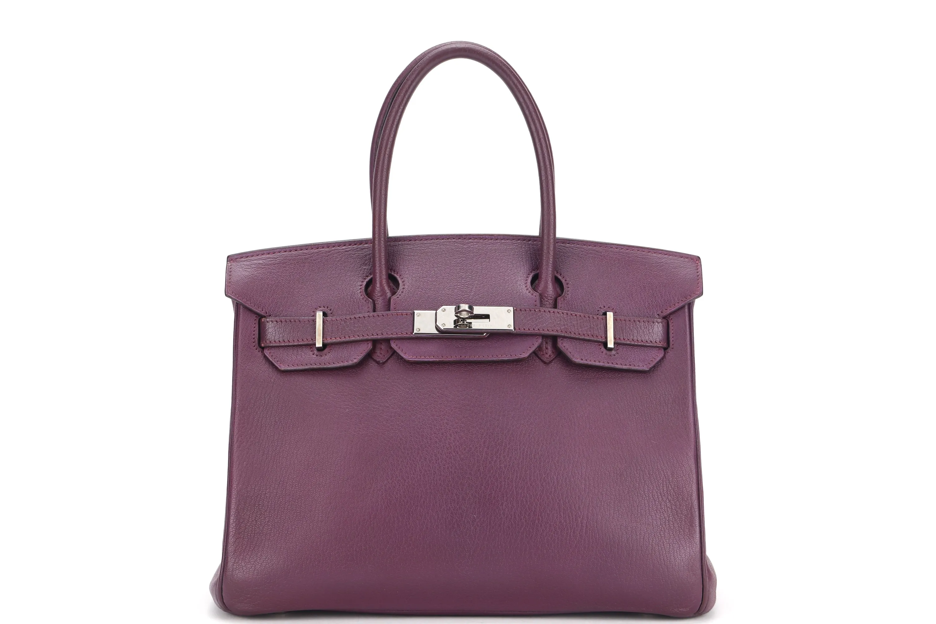HERMES BIRKIN 30 (STAMP I) CASSIS CHEVRE MYSORE PALLADIUM HARDWARE, WITH 1 KEY, LOCK, RAINCOAT & DUST COVER