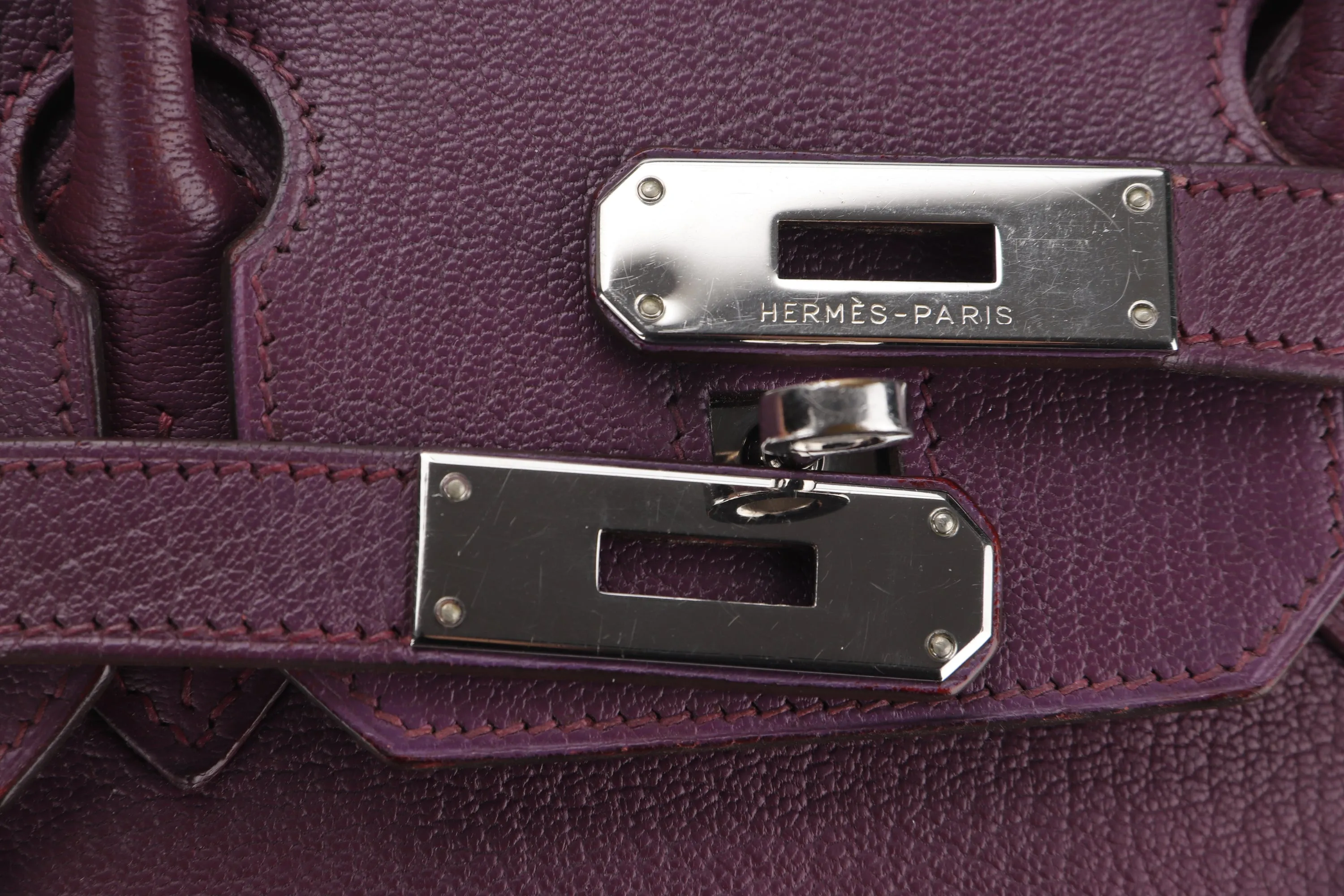HERMES BIRKIN 30 (STAMP I) CASSIS CHEVRE MYSORE PALLADIUM HARDWARE, WITH 1 KEY, LOCK, RAINCOAT & DUST COVER