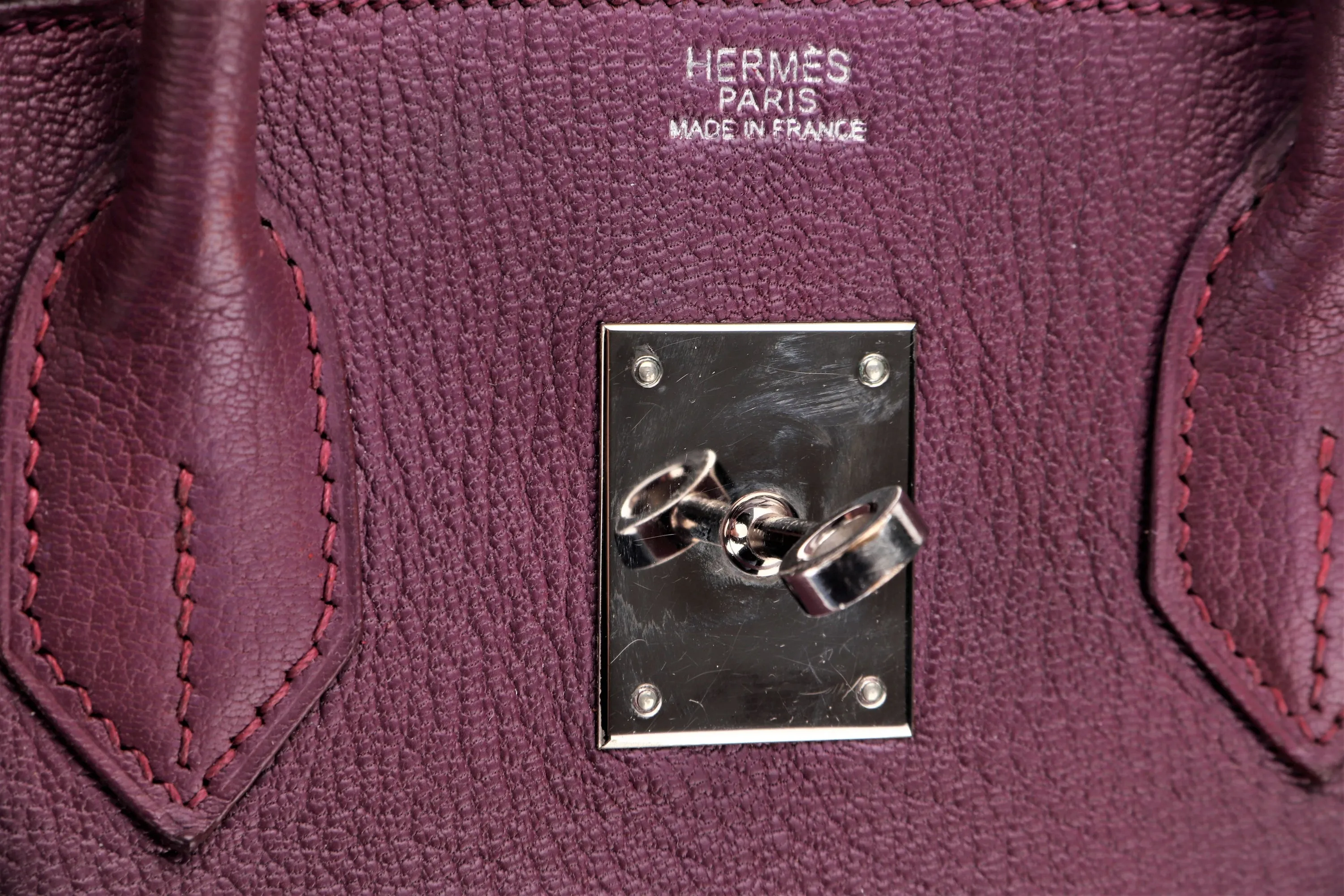 HERMES BIRKIN 30 (STAMP I) CASSIS CHEVRE MYSORE PALLADIUM HARDWARE, WITH 1 KEY, LOCK, RAINCOAT & DUST COVER
