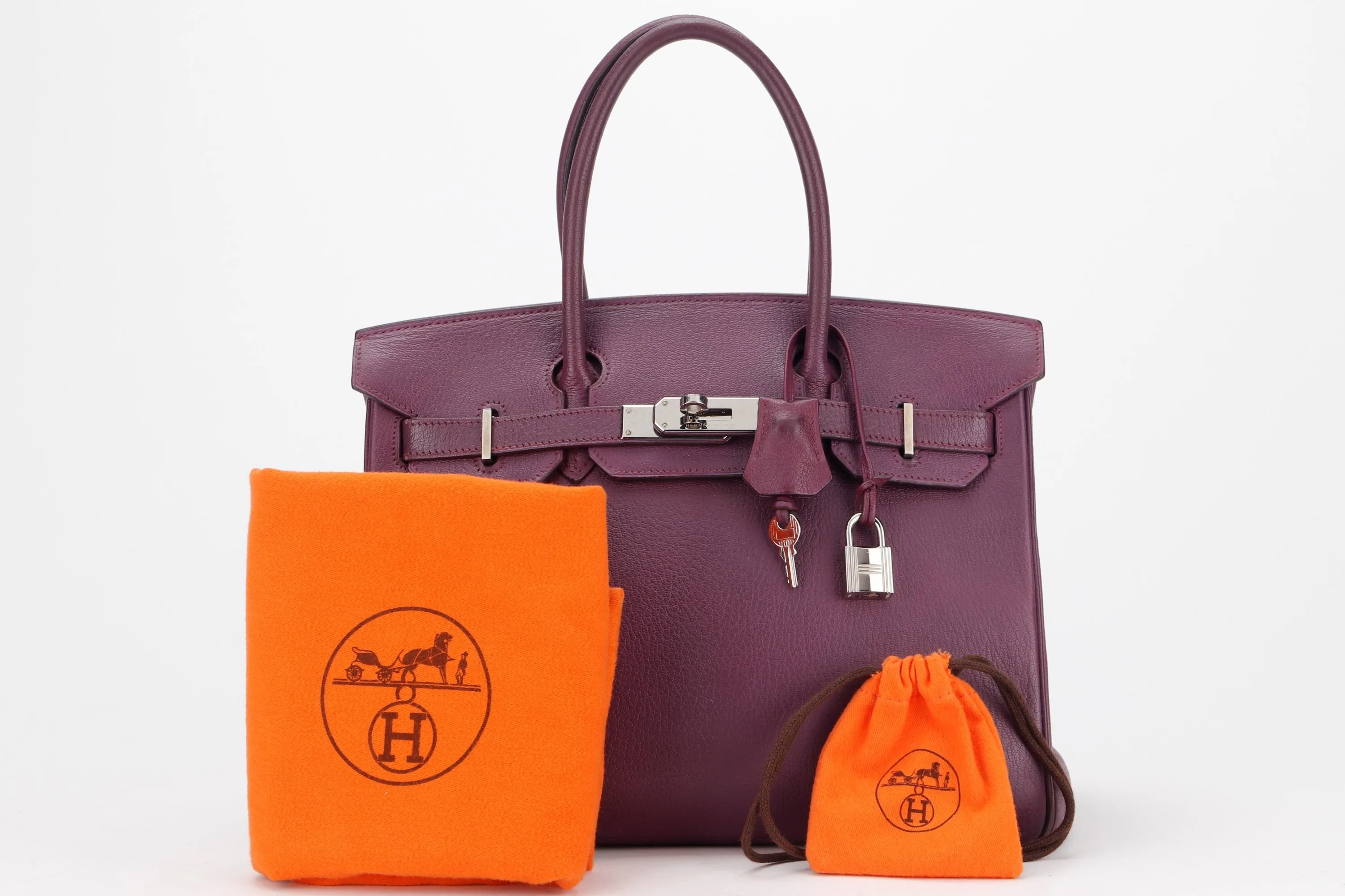 HERMES BIRKIN 30 (STAMP I) CASSIS CHEVRE MYSORE PALLADIUM HARDWARE, WITH 1 KEY, LOCK, RAINCOAT & DUST COVER