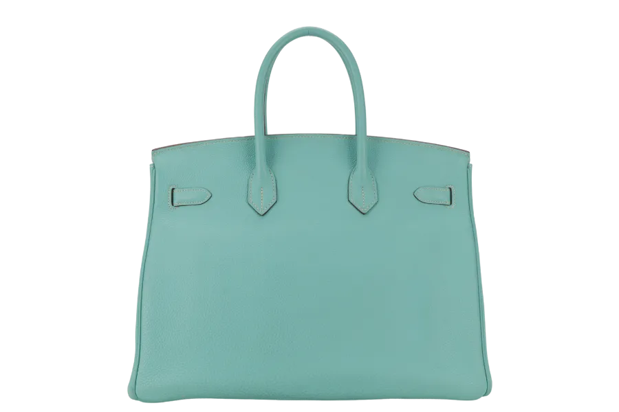 HERMES BIRKIN 35 BLUE AQUA TOGO LEATHER SILVER HARDWARE STAMP M (2009) WITH LOCK&KEYS, RAINCOAT AND DUST COVER