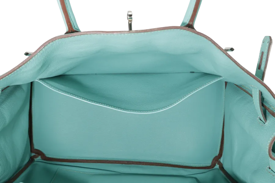 HERMES BIRKIN 35 BLUE AQUA TOGO LEATHER SILVER HARDWARE STAMP M (2009) WITH LOCK&KEYS, RAINCOAT AND DUST COVER