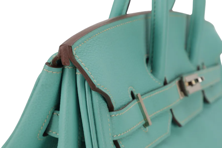 HERMES BIRKIN 35 BLUE AQUA TOGO LEATHER SILVER HARDWARE STAMP M (2009) WITH LOCK&KEYS, RAINCOAT AND DUST COVER
