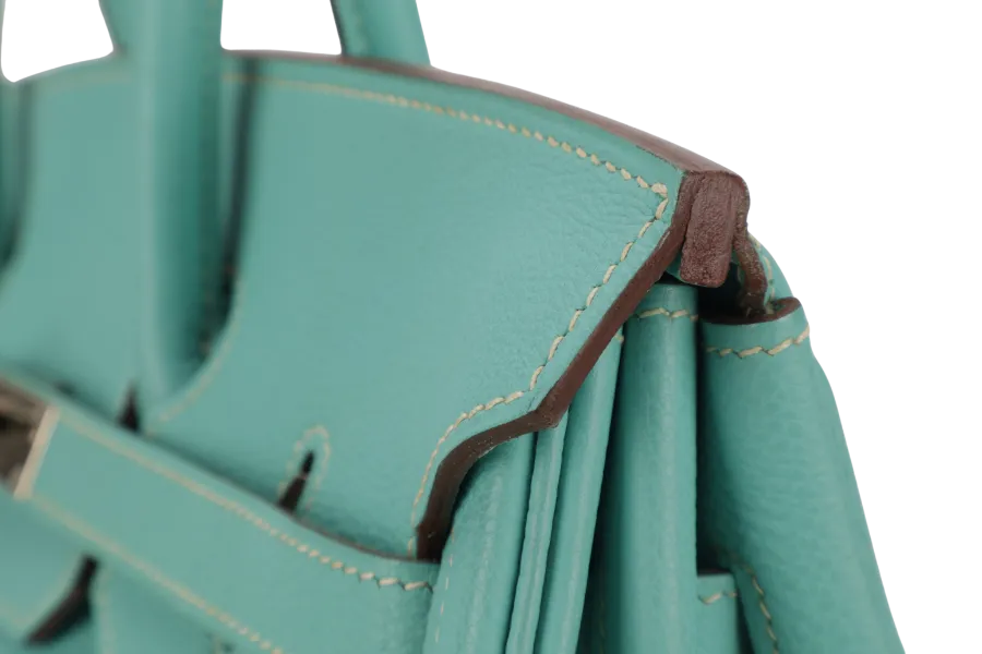 HERMES BIRKIN 35 BLUE AQUA TOGO LEATHER SILVER HARDWARE STAMP M (2009) WITH LOCK&KEYS, RAINCOAT AND DUST COVER