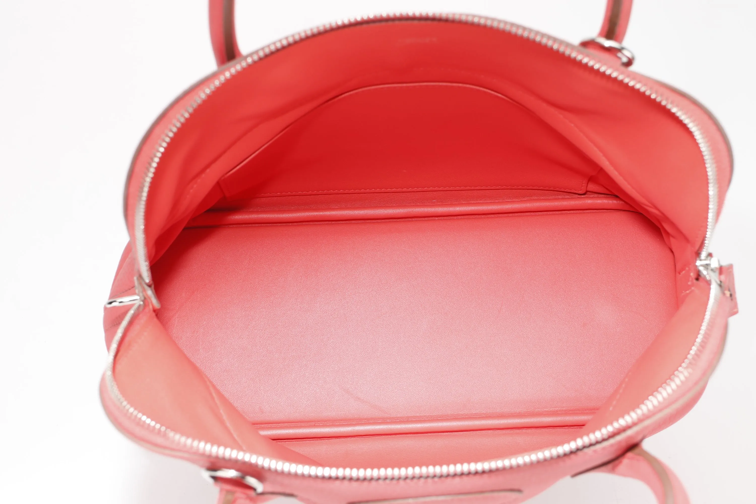 HERMES BOLIDE 31 [STAMP X (2016)] ROSE JAIPUR CLEMENCE LEATHER SILVER HARDWARE, WITH STRAP, KEYS, LOCK & DUST COVER