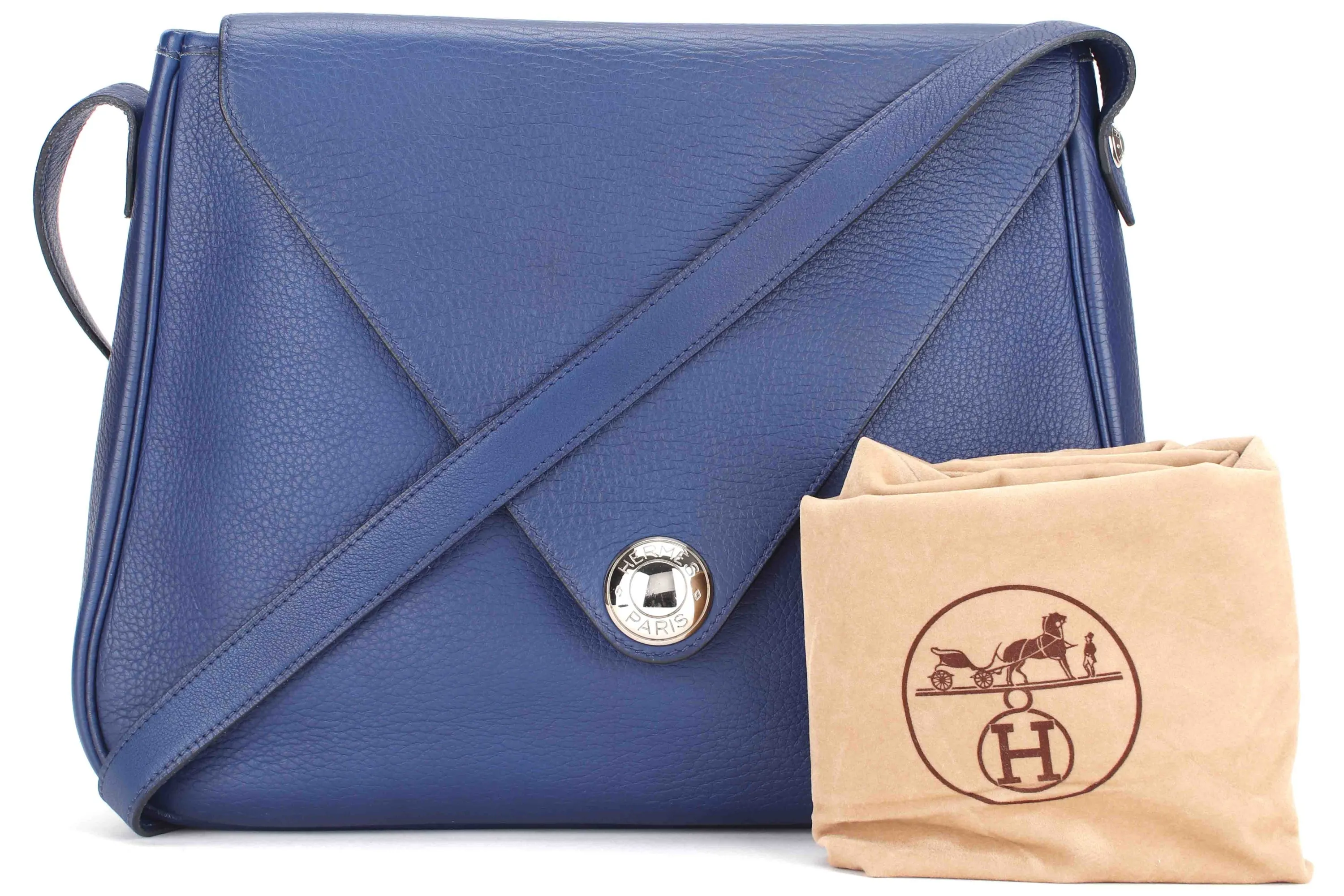 HERMES CHRISTINE SHOULDER BAG (STAMP A) BLUE CALF LEATHER, WITH DUST COVER