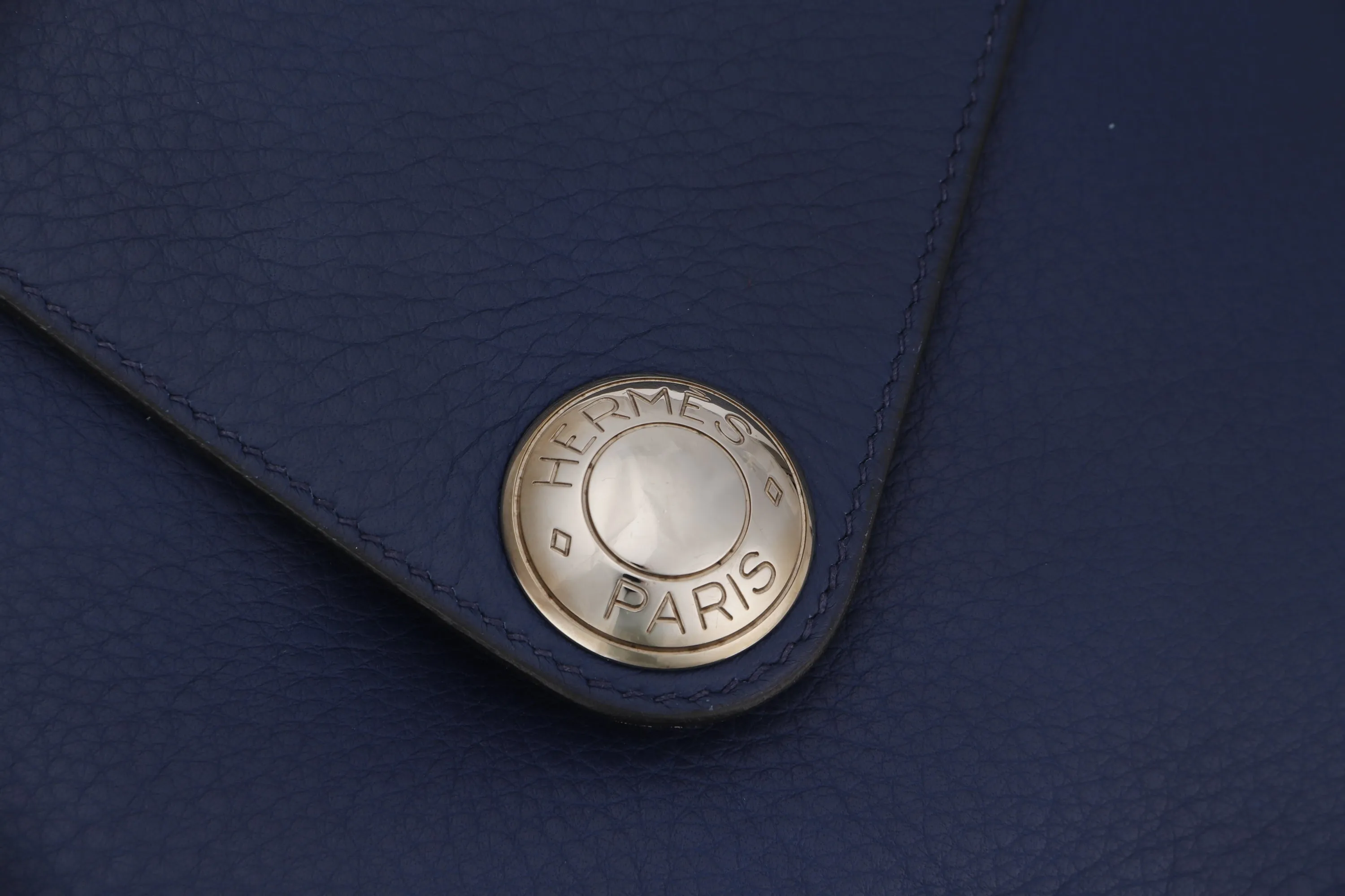 HERMES CHRISTINE SHOULDER BAG (STAMP A) BLUE CALF LEATHER, WITH DUST COVER
