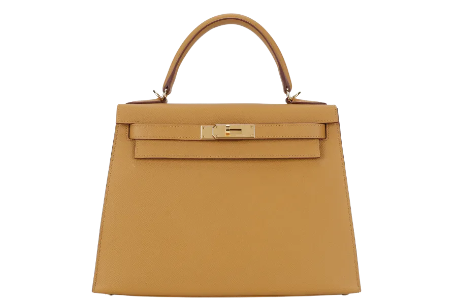 HERMES KELLY 28 SELLIER SESAME EPSOM GOLD HARDWARE STAMP Y (2020) WITH DUST COVER, LOCK, KEYS, RAINCOAT AND STRAPS