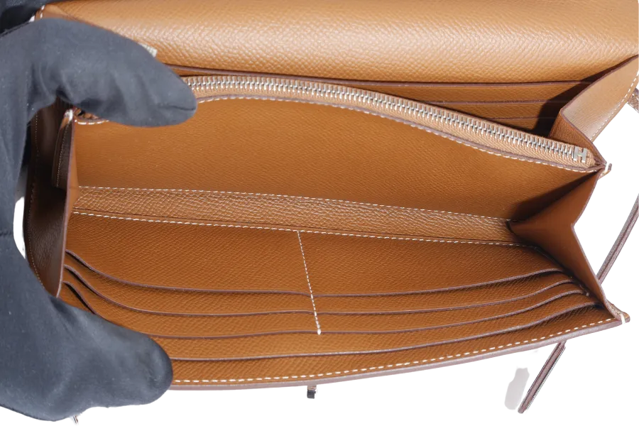 HERMES KELLY WALLET GOLD EPSOM LEATHER SILVER HARDWARE STAMP D (YEAR 2019) NO DUST COVER WITH BOX