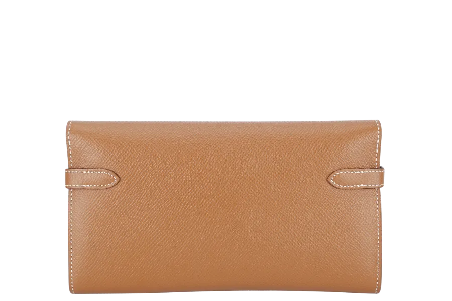 HERMES KELLY WALLET GOLD EPSOM LEATHER SILVER HARDWARE STAMP D (YEAR 2019) NO DUST COVER WITH BOX