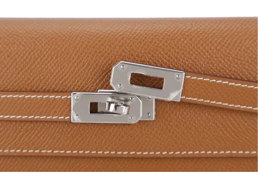 HERMES KELLY WALLET GOLD EPSOM LEATHER SILVER HARDWARE STAMP D (YEAR 2019) NO DUST COVER WITH BOX