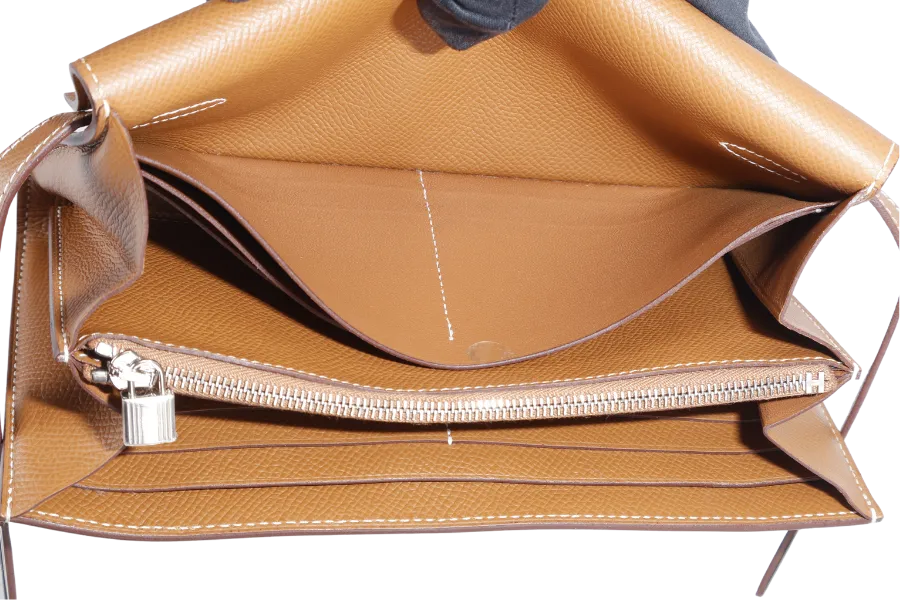 HERMES KELLY WALLET GOLD EPSOM LEATHER SILVER HARDWARE STAMP D (YEAR 2019) NO DUST COVER WITH BOX