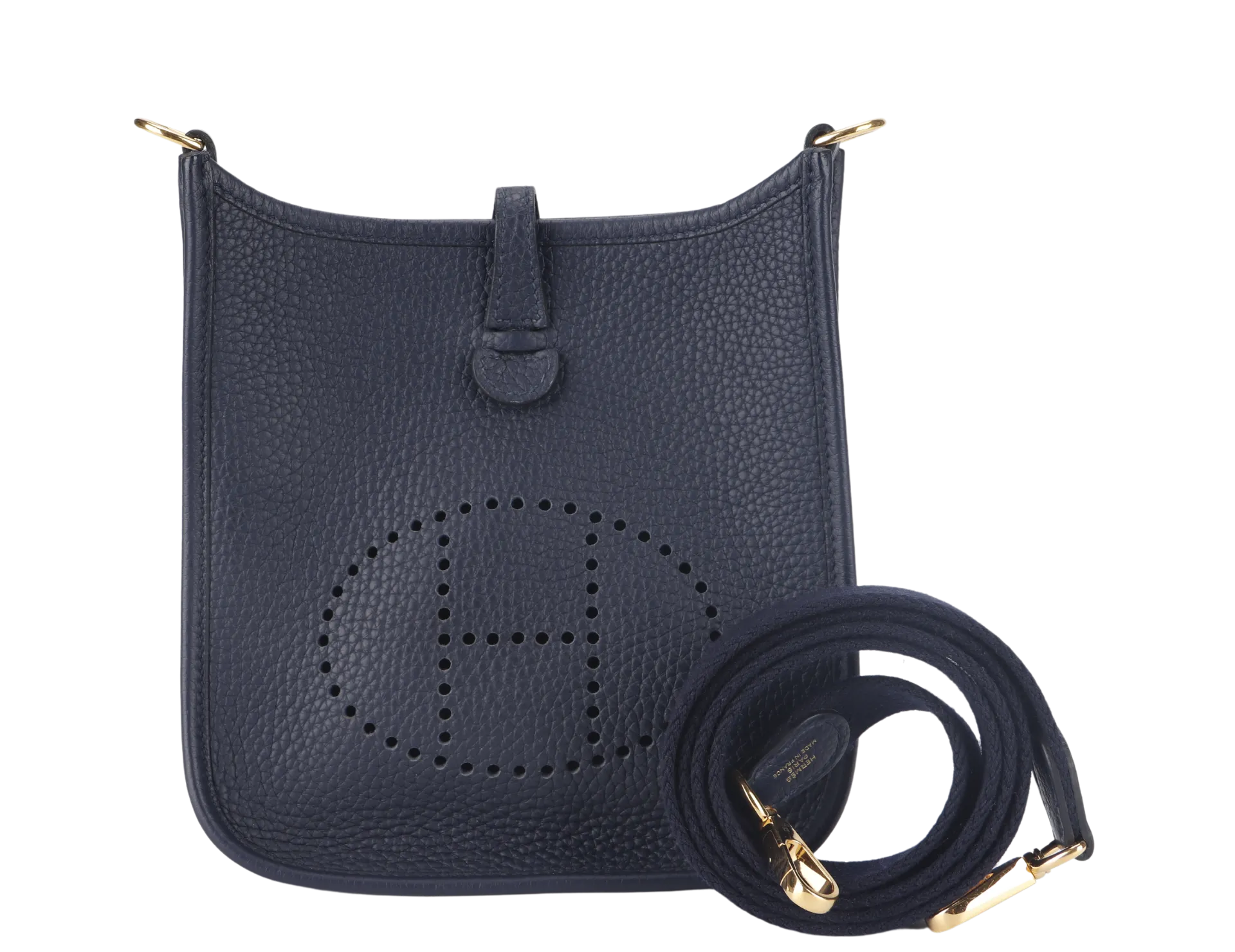 HERMES MINI EVELYNE TPM BLUE NUIT CLEMENCE GOLD HARDWARE STAMP C (2018) NO DUST COVER