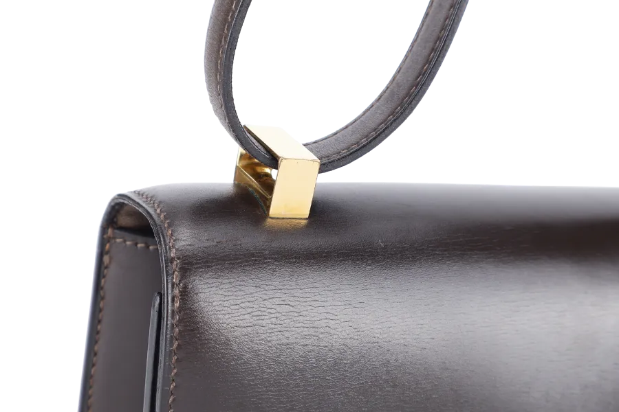 HERMES VINTAGE CONSTANCE 23 DARK BROWN BOX LEATHER GOLD HARDWARE STAMP Z (1970) WITH DUST COVER