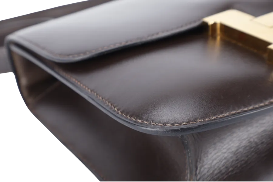 HERMES VINTAGE CONSTANCE 23 DARK BROWN BOX LEATHER GOLD HARDWARE STAMP Z (1970) WITH DUST COVER