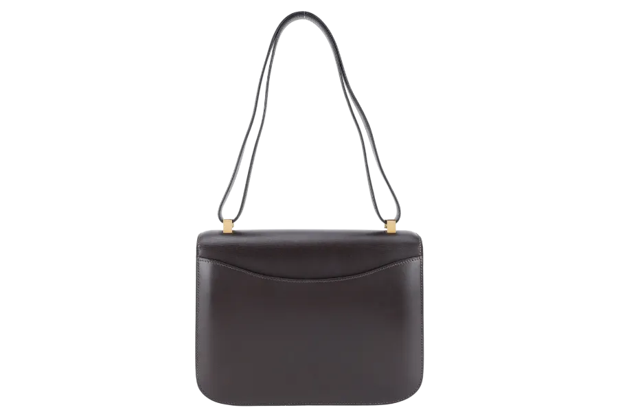 HERMES VINTAGE CONSTANCE 23 DARK BROWN BOX LEATHER GOLD HARDWARE STAMP Z (1970) WITH DUST COVER