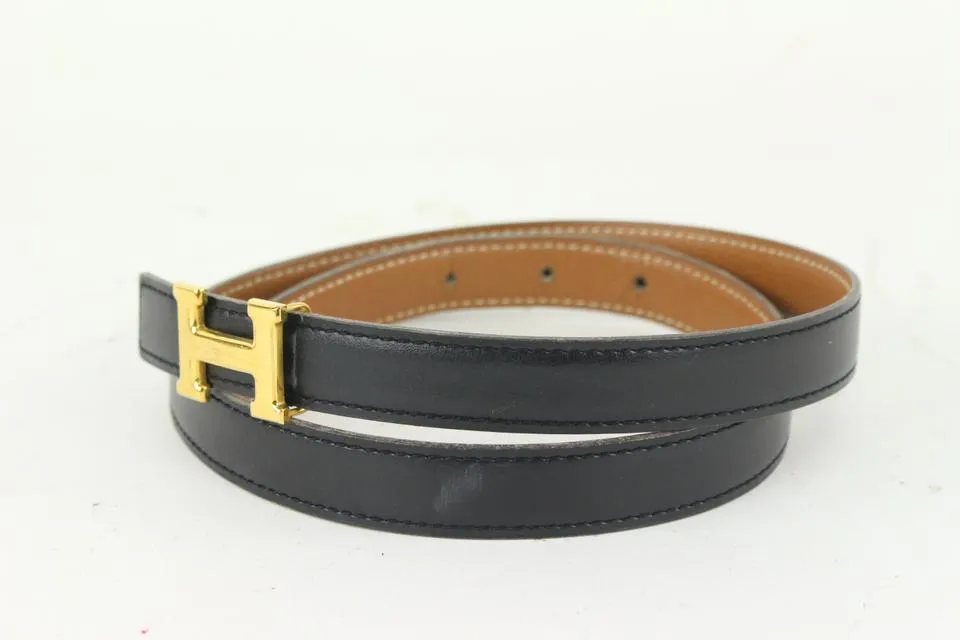 Hermès 18mm Reversible Black x Brown x Gold H Logo Thin Belt Kit 930h17
