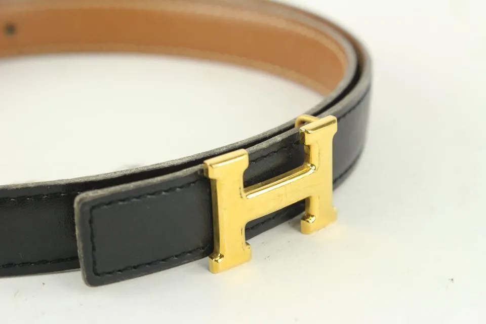 Hermès 18mm Reversible Black x Brown x Gold H Logo Thin Belt Kit 930h17