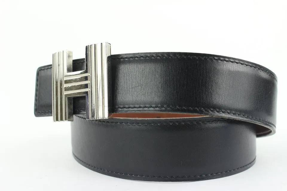 Hermès Black x Silver Reversible Cadena H Belt Kit 863her49