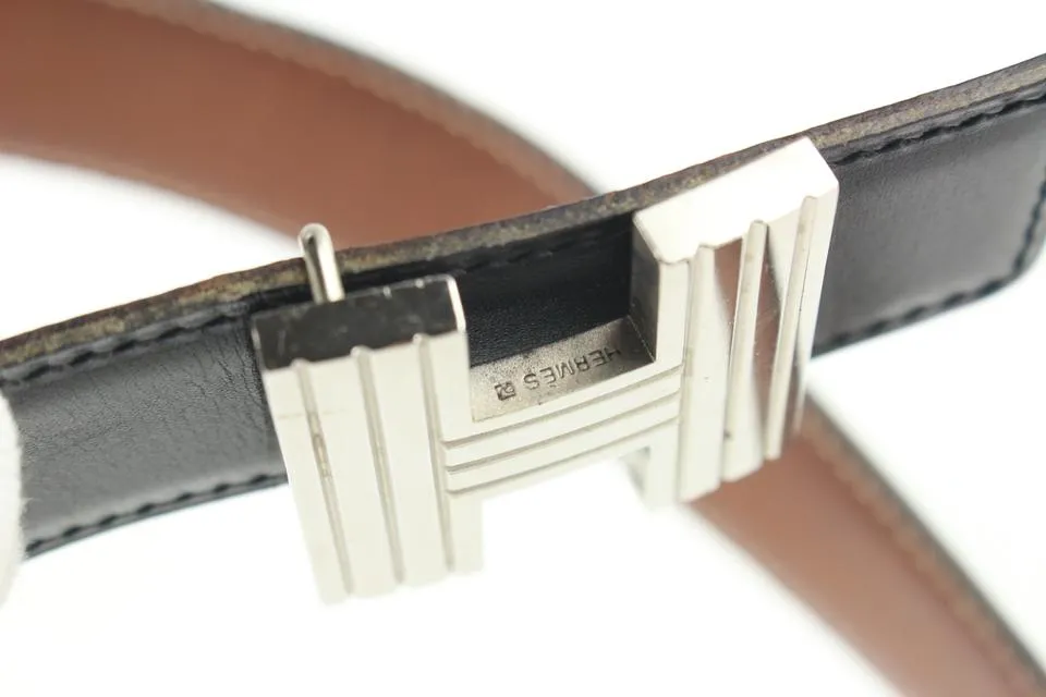 Hermès Black x Silver Reversible Cadena H Belt Kit 863her49