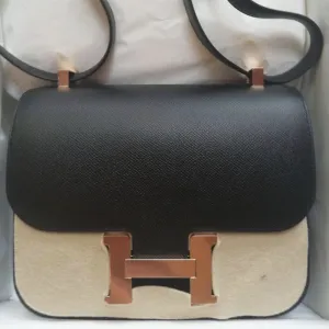 Hermès Constance 24 Noir (Black) Epsom Rose Gold Hardware RGHW