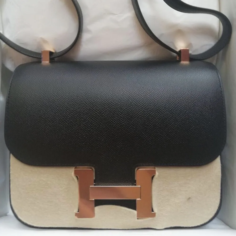 Hermès Constance 24 Noir (Black) Epsom Rose Gold Hardware RGHW
