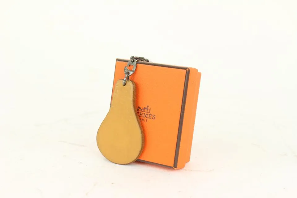 Hermès Pear Tan Leather Silver Bag Charm 1020h37