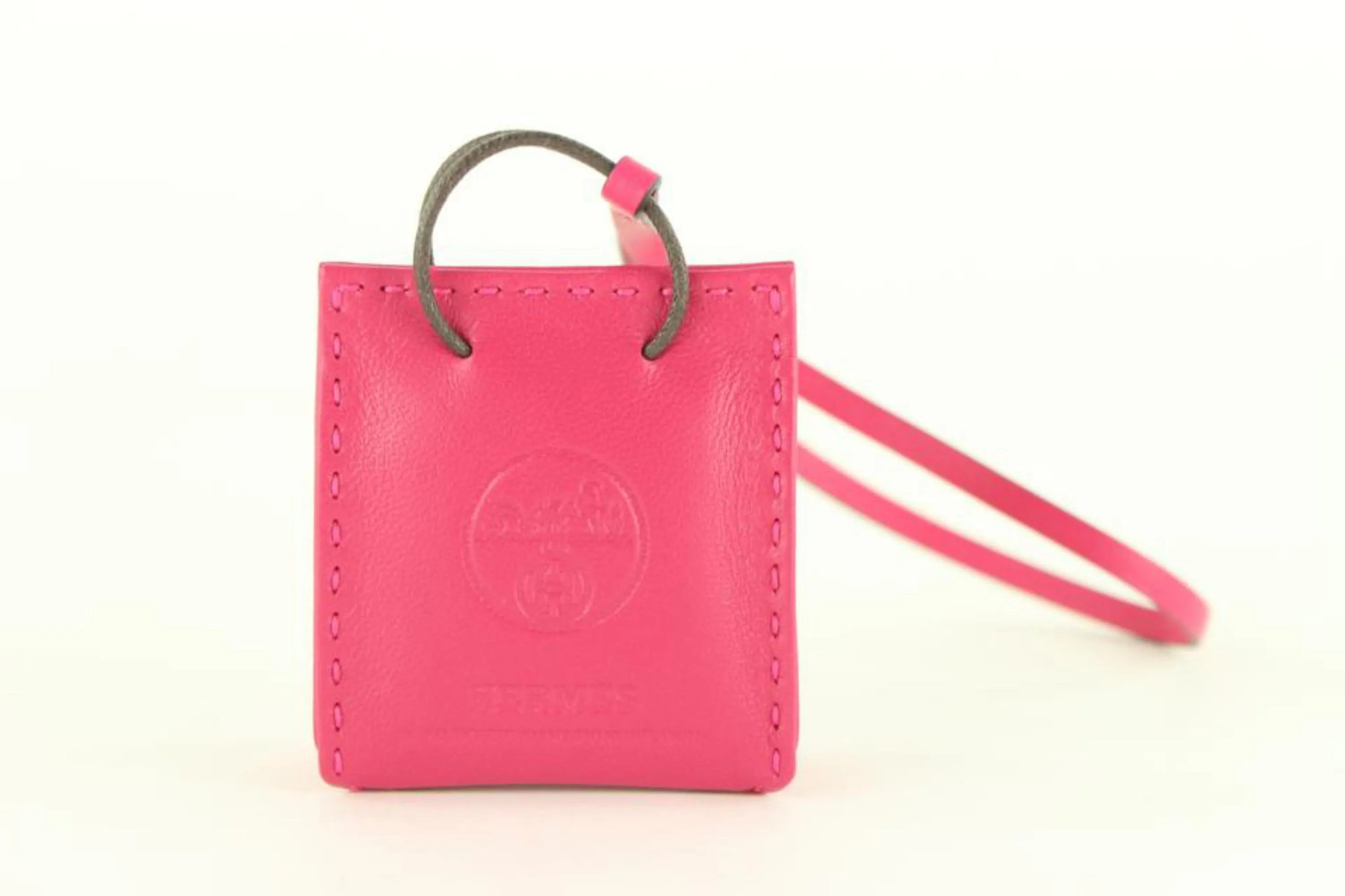 Hermès Rose Tyrien Shopping Bag Tote Charm Birkin Kelly 1H1026
