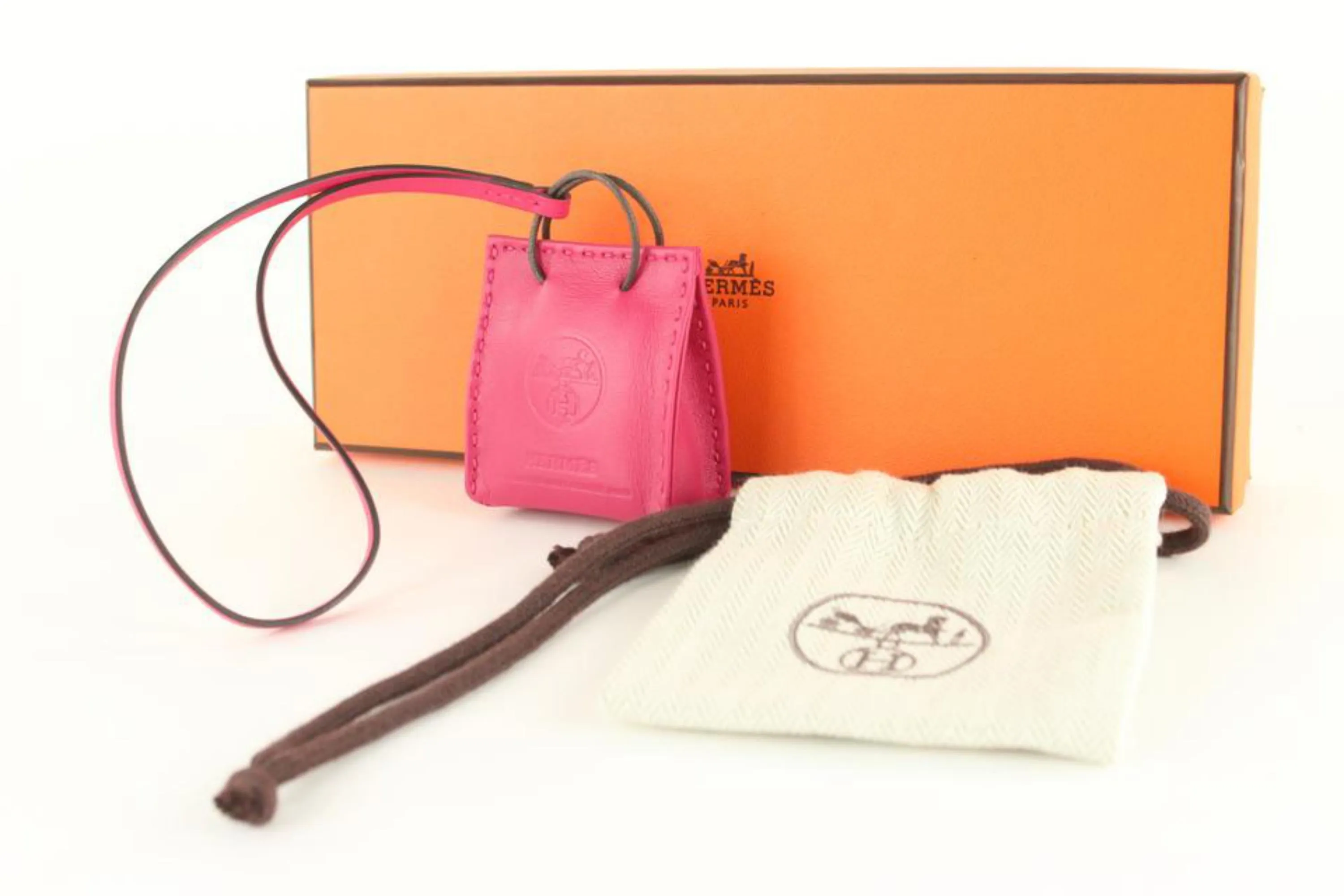 Hermès Rose Tyrien Shopping Bag Tote Charm Birkin Kelly 1H1026