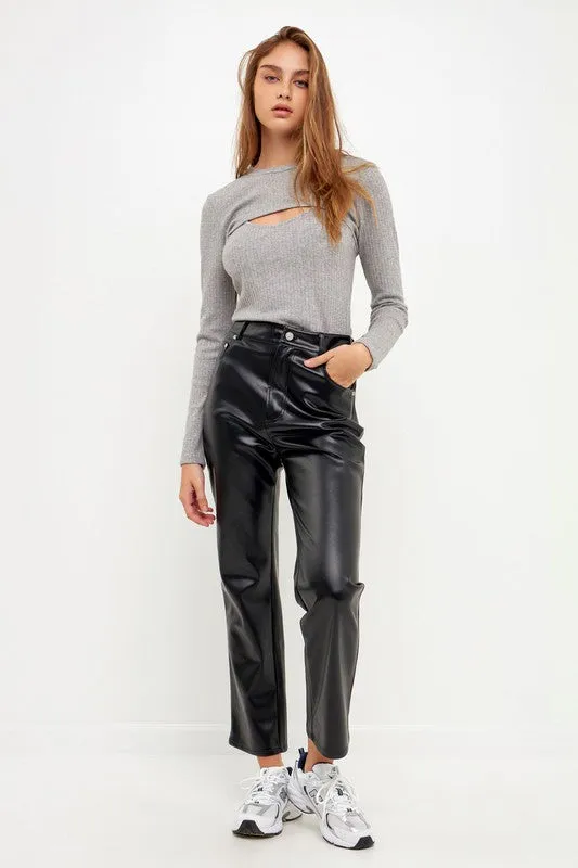 High Waist Pu Fabric Pants (Black or Cream)