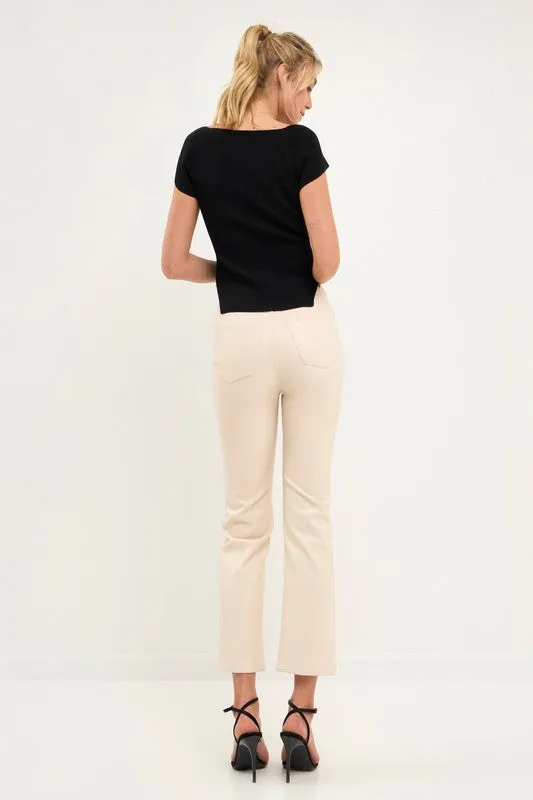 High Waist Pu Fabric Pants (Black or Cream)