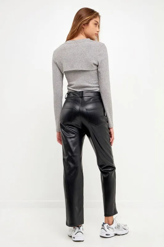 High Waist Pu Fabric Pants (Black or Cream)