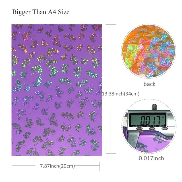 Holographic Silver Butterfly on Transparent Pink ~ Blue or Black PU
