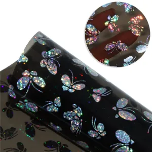 Holographic Silver Butterfly on Transparent Pink ~ Blue or Black PU
