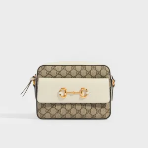 Horsebit 1955 GG Supreme Small Crossbody Bag with White Leather Trim