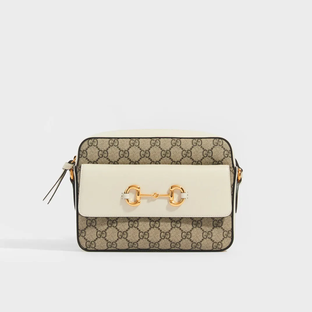 Horsebit 1955 GG Supreme Small Crossbody Bag with White Leather Trim