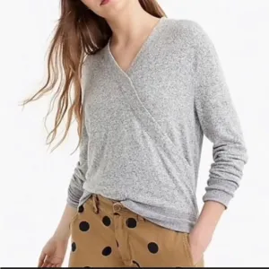 J.Crew Women’s Gray Faux Wrap Lightweight Long Sleeve Sweater Pullover Sz XLarge