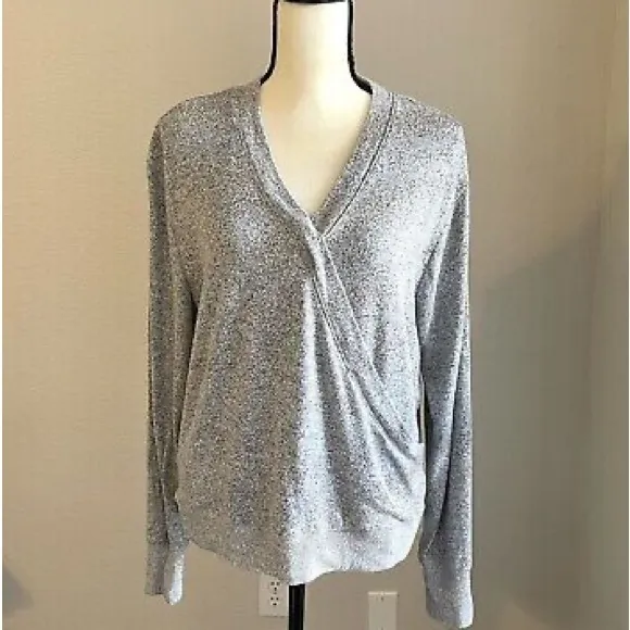 J.Crew Women’s Gray Faux Wrap Lightweight Long Sleeve Sweater Pullover Sz XLarge