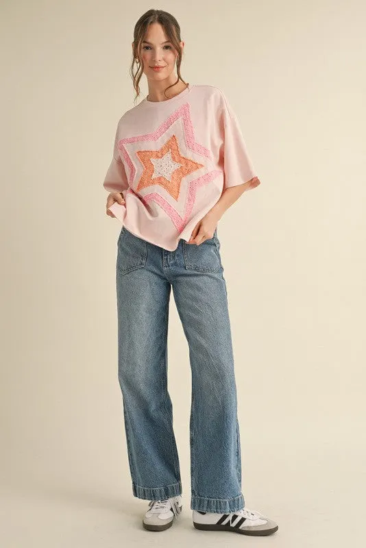 Jersey Star Patch Half Sleeves Top