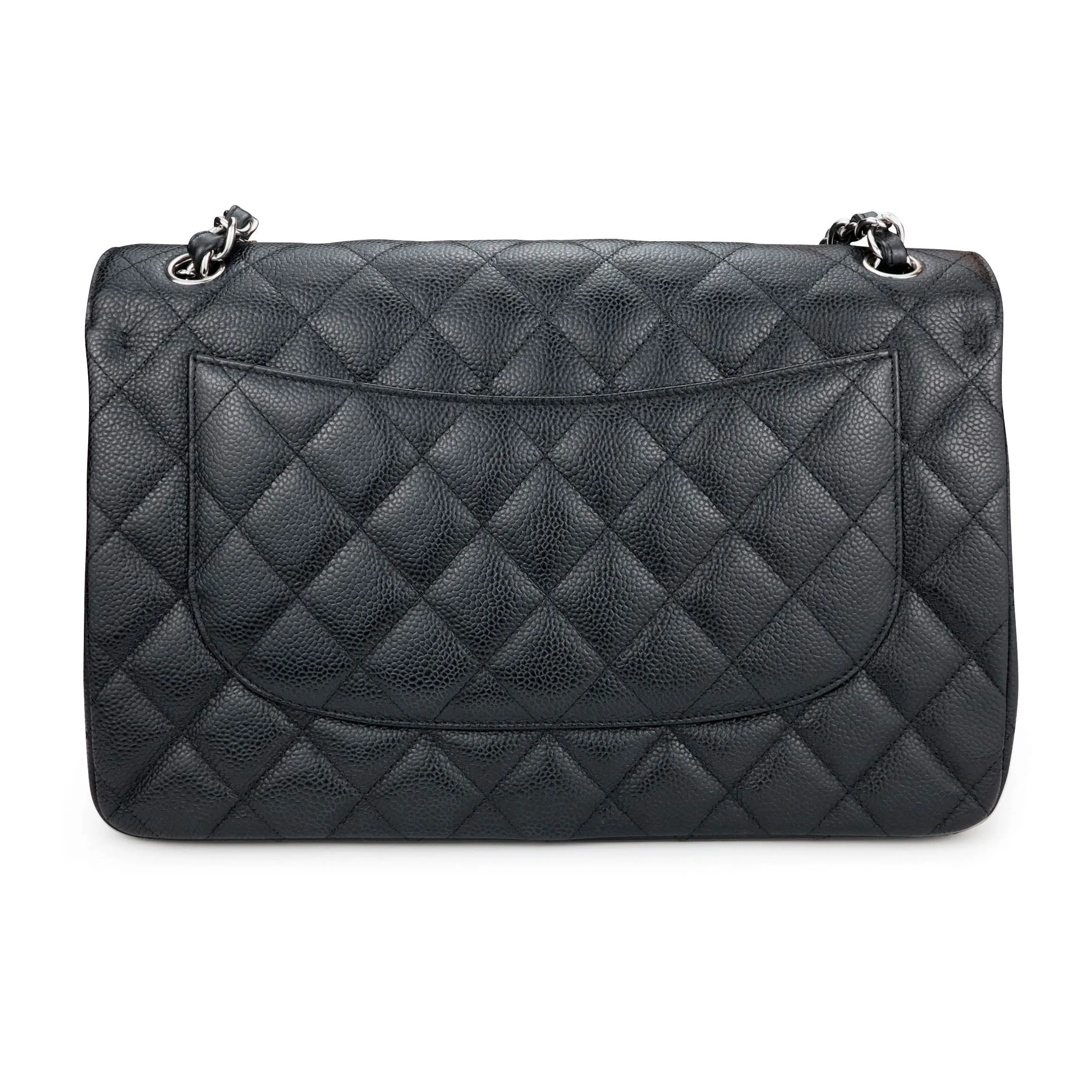 Jumbo Classic Double Flap Bag in Black Caviar