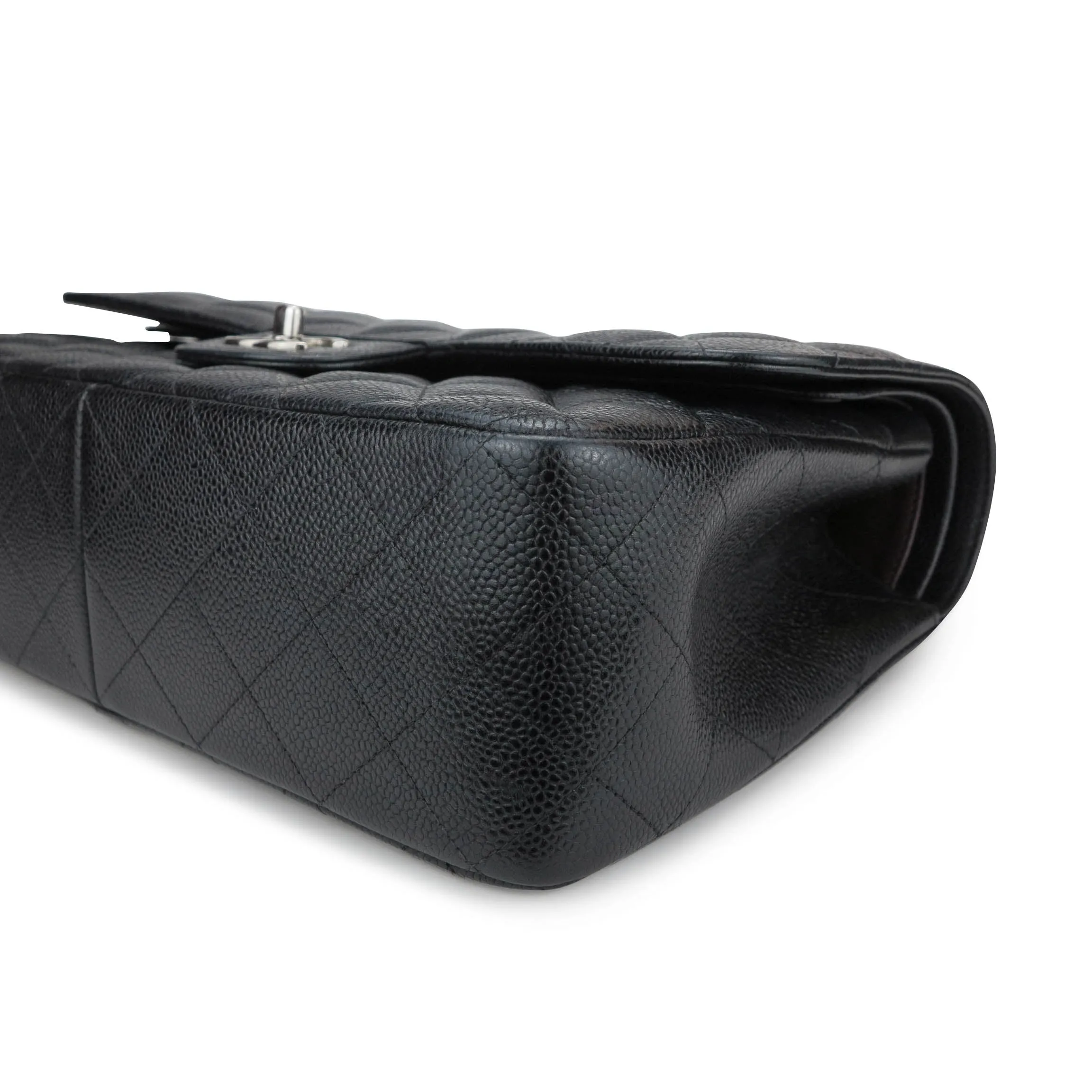 Jumbo Classic Double Flap Bag in Black Caviar