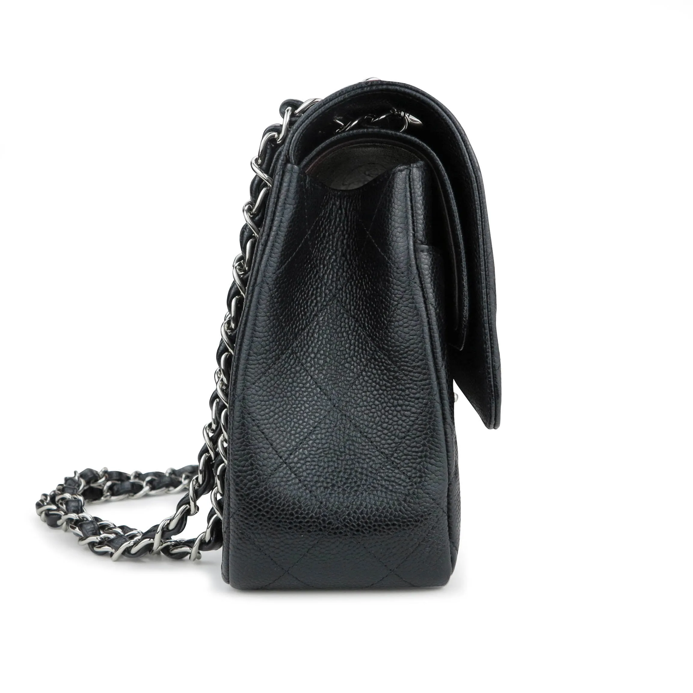 Jumbo Classic Double Flap Bag in Black Caviar