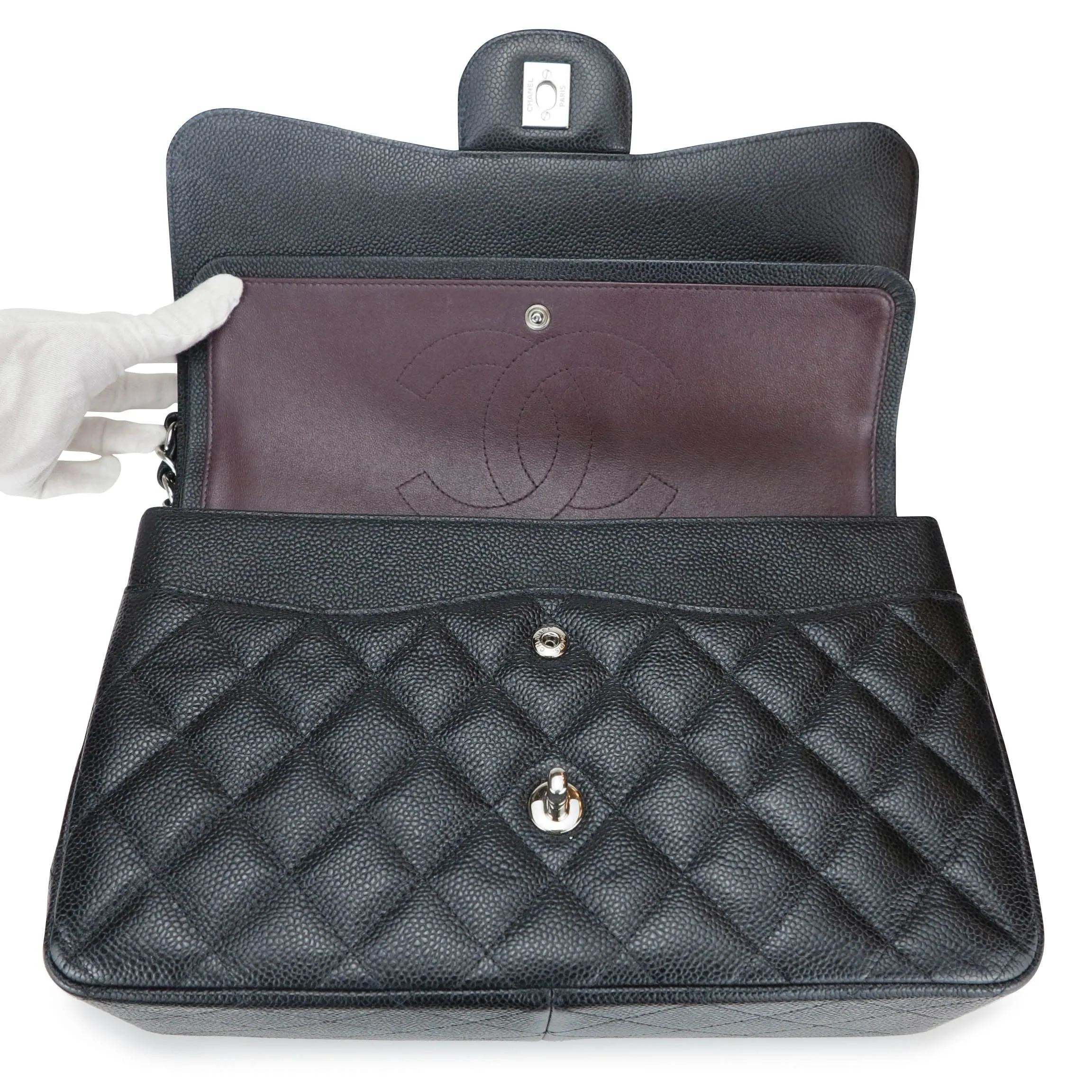 Jumbo Classic Double Flap Bag in Black Caviar