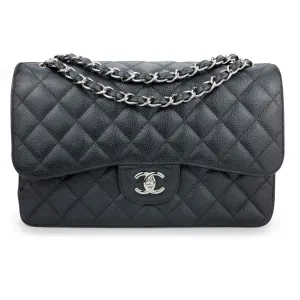 Jumbo Classic Double Flap Bag in Black Caviar