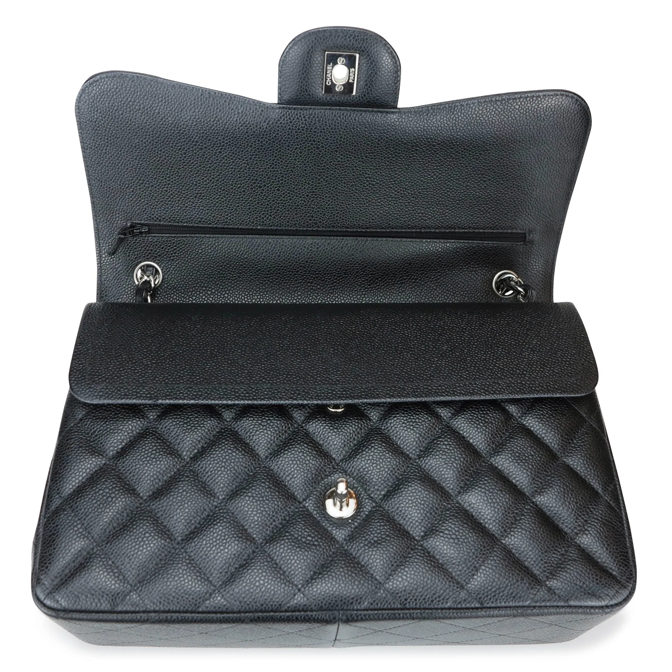 Jumbo Classic Double Flap Bag in Black Caviar