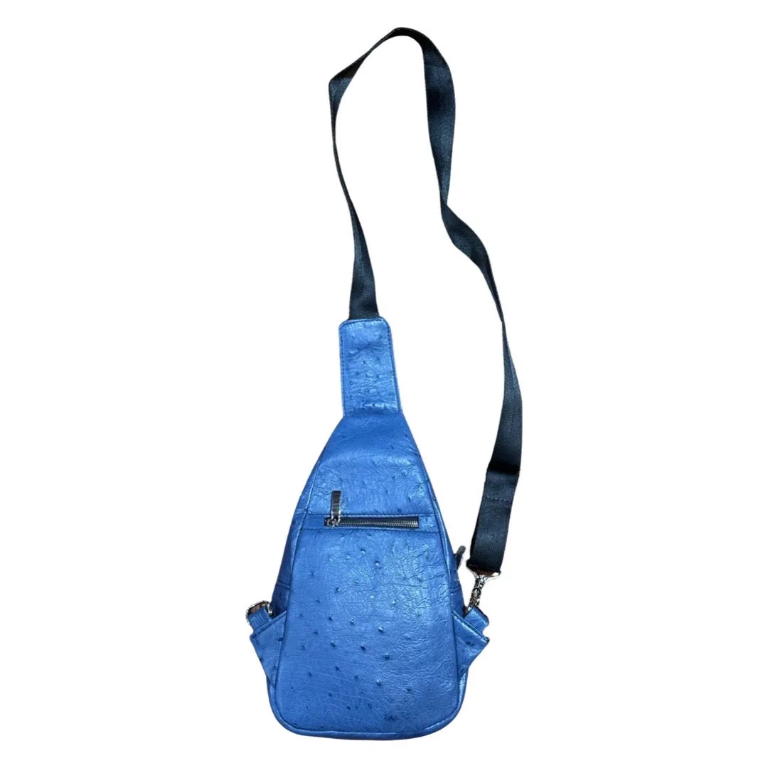 Kashani Indigo Blue Ostrich Crossbody Bag