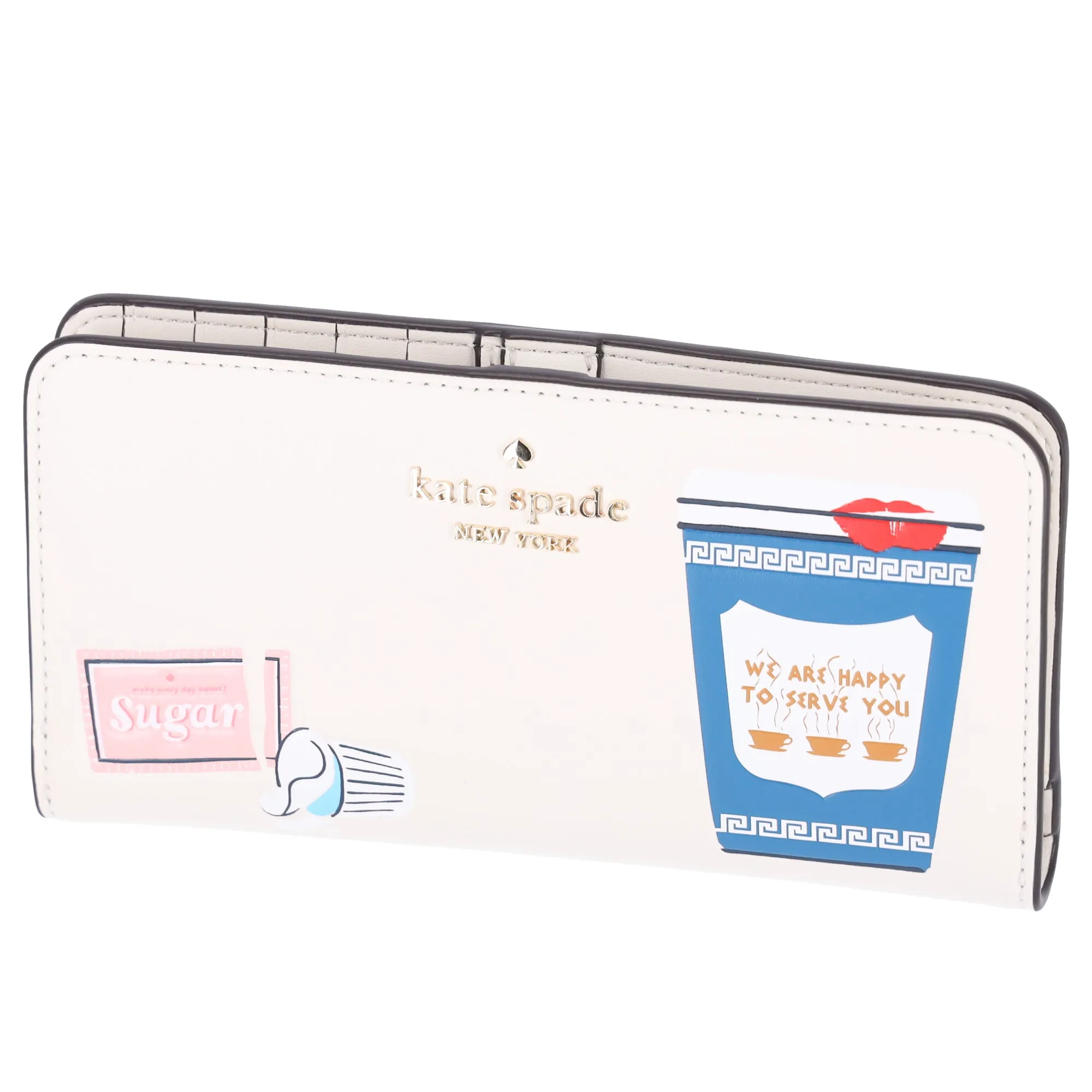 Kate Spade New York Coffee Break Large Slim Bifold Wallet Leather Cream Multi