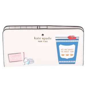 Kate Spade New York Coffee Break Large Slim Bifold Wallet Leather Cream Multi